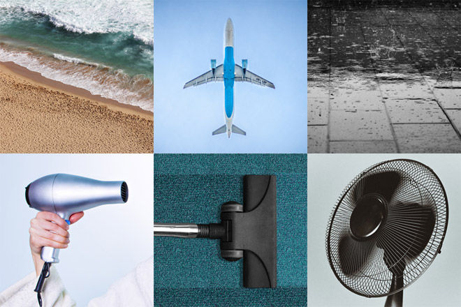 Esempi di rumore bianco: mare, aereo, pioggia, phon, aspirapolvere e ventilatore. Esempi di rumore bianco: mare, aereo, pioggia, phon, aspirapolvere e ventilatore.